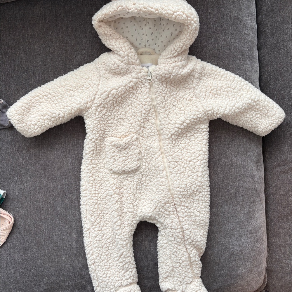Zara Cream Sherpa Hooded Baby Footie